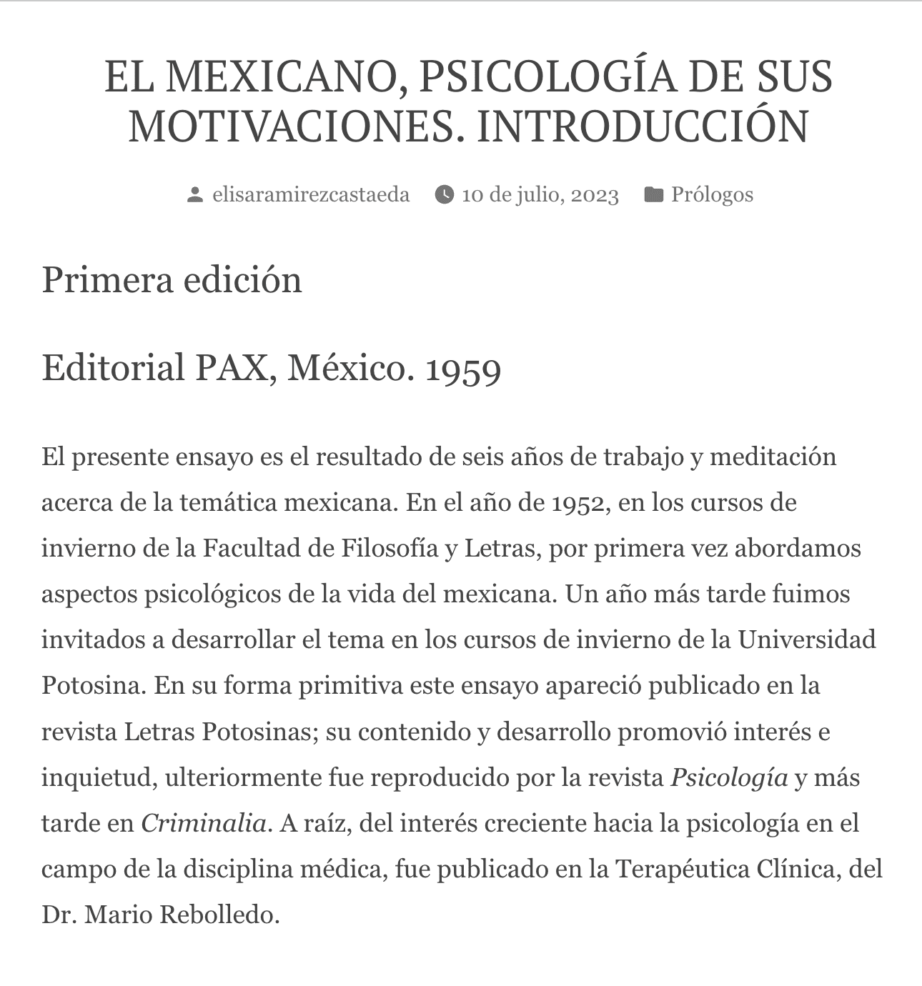 Portada de El mexicano, psicología de sus motivaciones